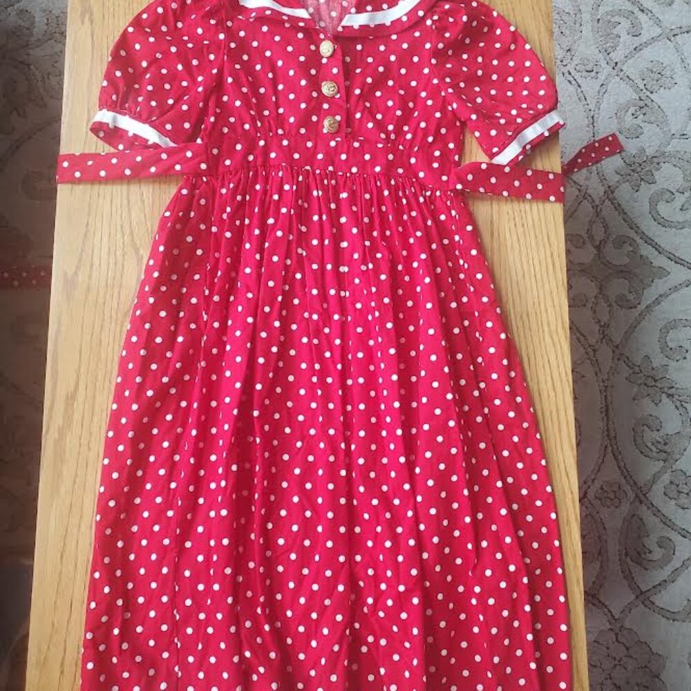 Girls Eloise Red White Polka Dot Dress, Size 12